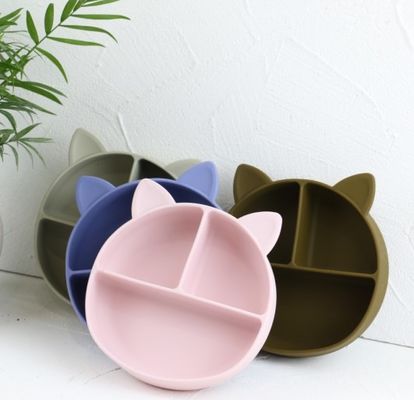 وعاء سيليكون للأطفال من Cat Style ، لوح شفط ملون من السيليكون مقسم إلى OEM